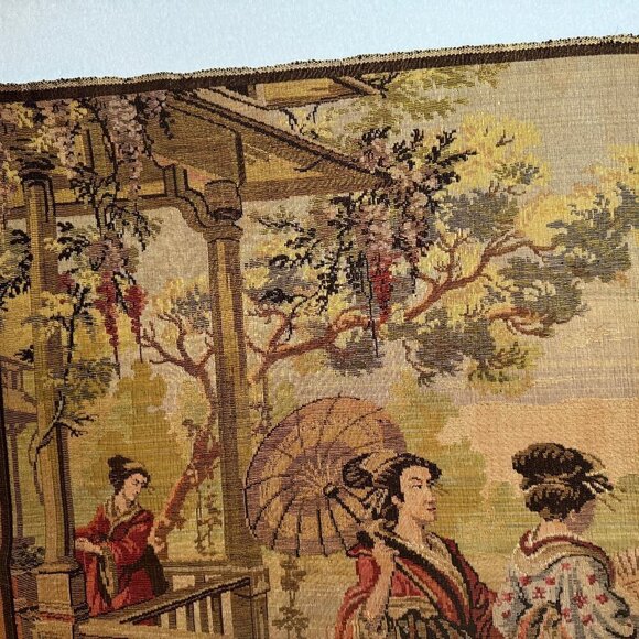 Large Vintage Asian Tapestry with Elegant Figures 40"x55" #726 - Picture 5 of 6